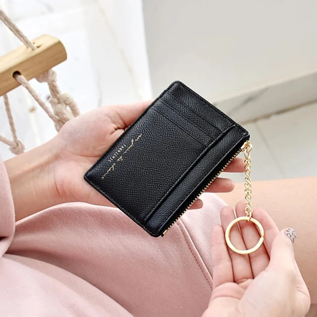 Women Card Holders Soft PU Leather Mini Cute Zipper Ladies Slim