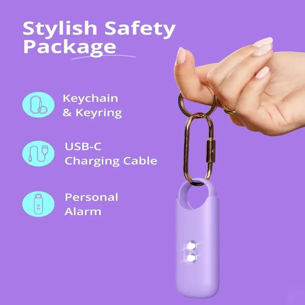 High-Decibel Rechargeable Personal Safety Alarm with Dual LED Light - Compact Self Defense Keychain