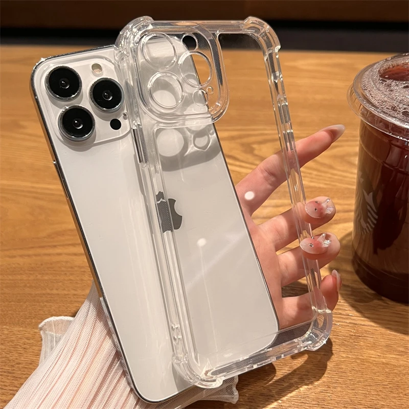 Funda transparente a prueba de golpes de lujo para iPhone, 15, 14