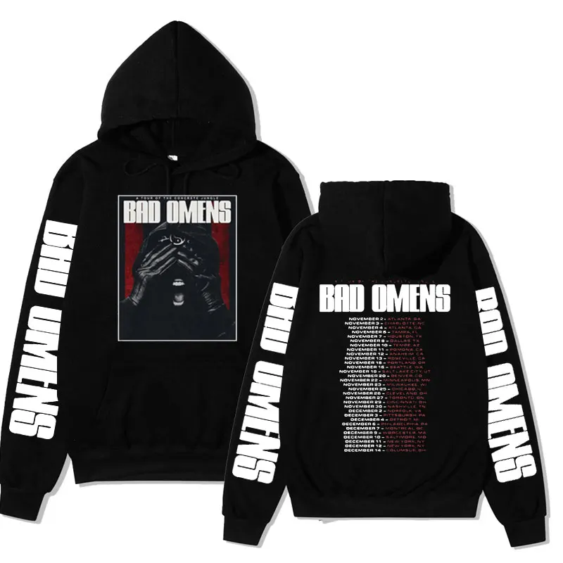 

Rapper America Rock Band Bad Omens Graphic Printed Hoodies A Tour of The Concrete Jungle Tour Music Sweatshirts Male Streetwear