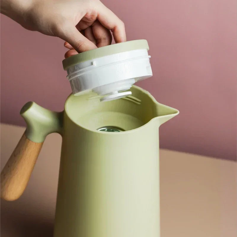 1L European Style Insulated Kettle with Wooden Handle - Large Capacity Hot Water Bottle