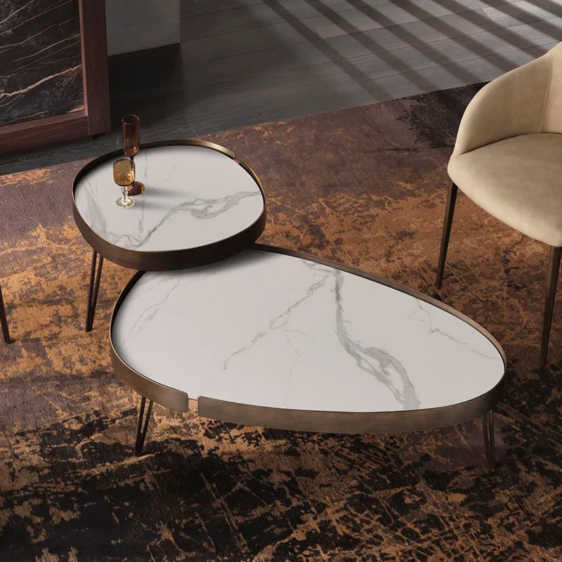 

Simple modern tea table combination Italian luxury rock plate edge minimalist special-shaped tea table