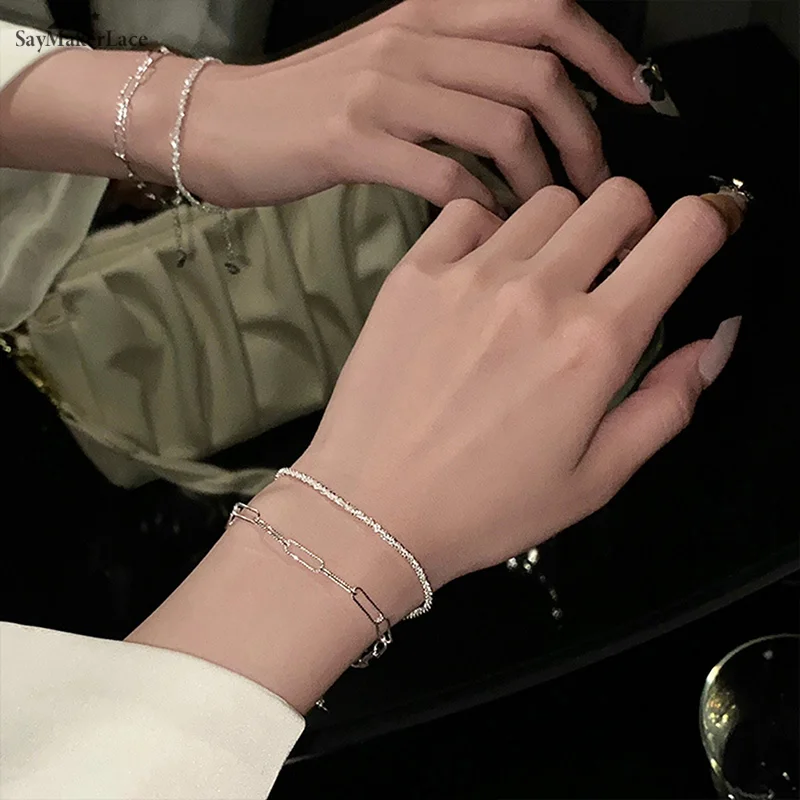 

1/2PCS New Fashion Silver Colour Sparkling Bracelet Exquisite Simple Women Adjustable Bracelet Jewelry Accessories