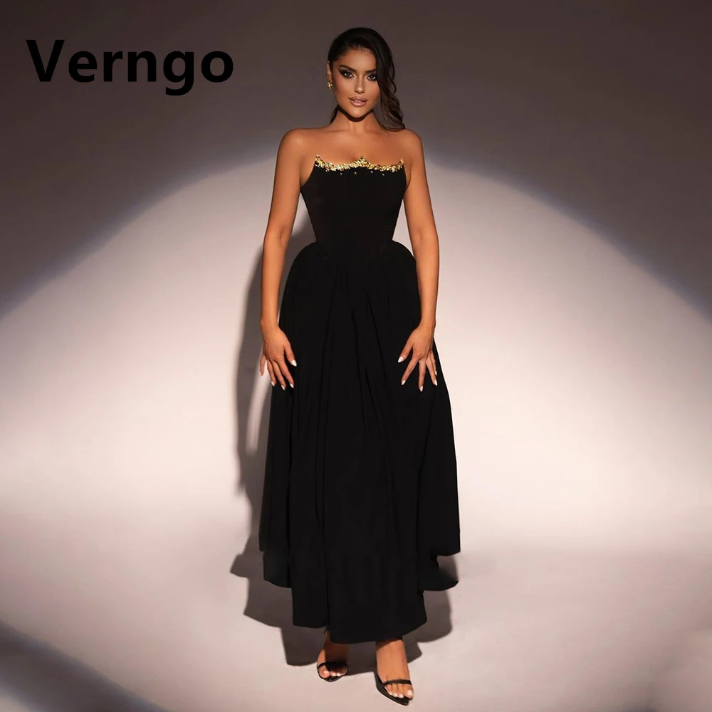 

Verngo Black Sequined Evening Dress Strapless Sleeveless Party Prom Gowns For Women A Line Long Velvet Formal Dresses