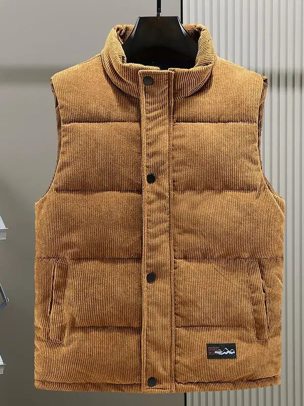 Youthful Zipper Thiened Warm Stand Collar Vest Jaet for Men Sli Winter Outerwear Polyester Fiber Strong Heating Index