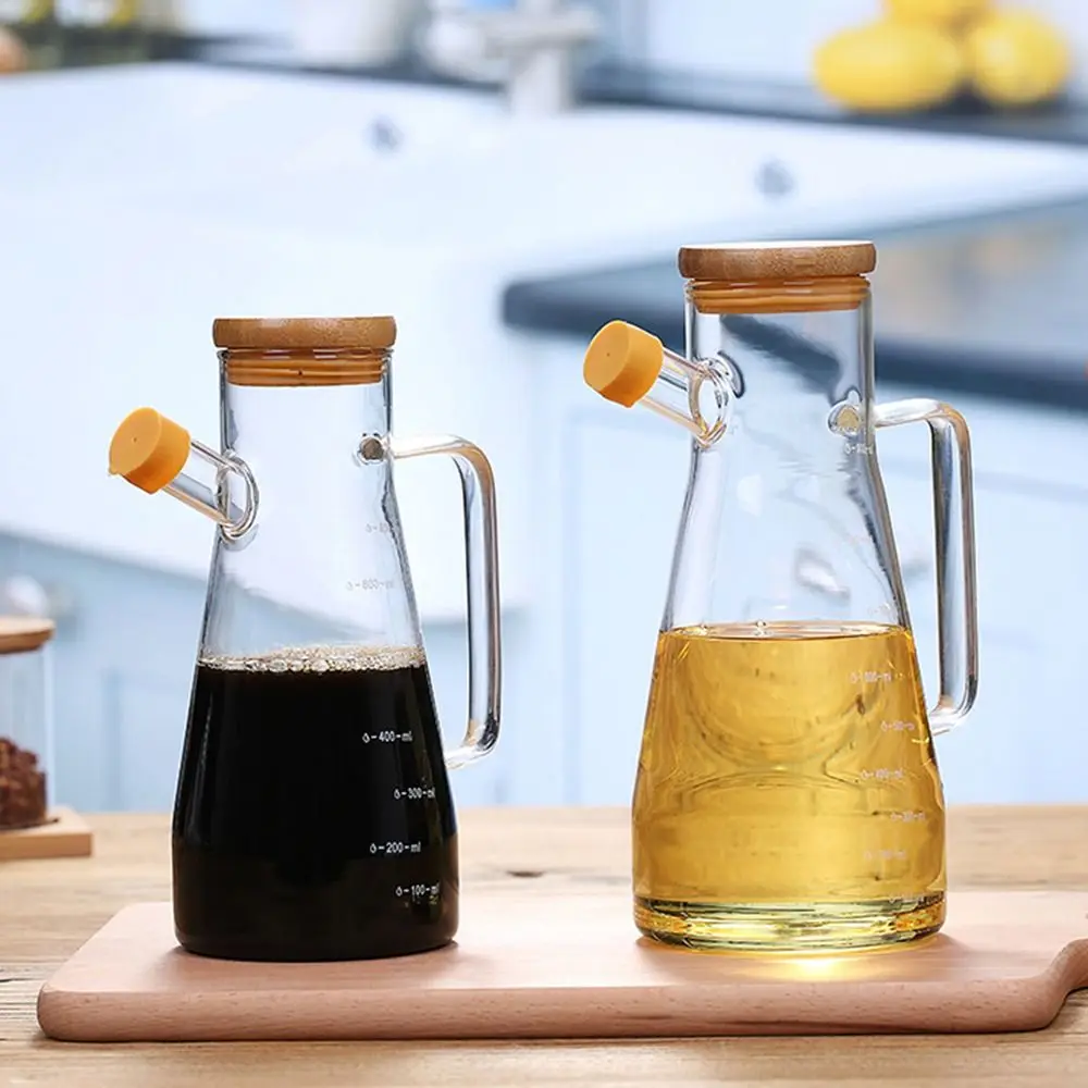 Large Transparent Heat-Resistant Glass Oil and Vinegar Dispenser with Handle and Lid