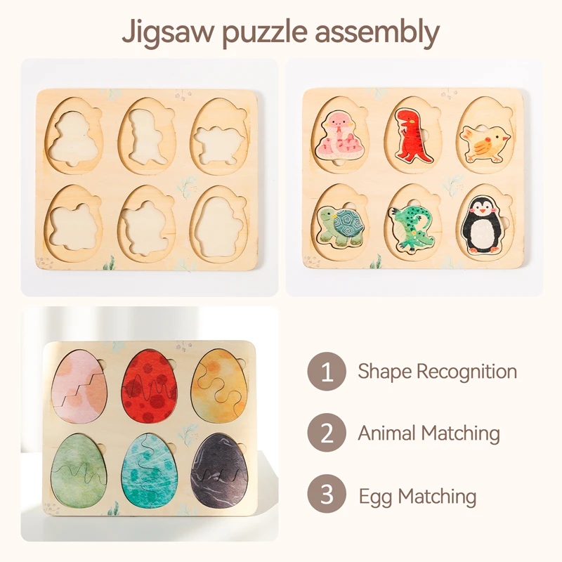 Baby Toys Montessori Wooden Puzzles Kids Cartoon Egg Shape Toys Hand Grab Board Animals Cognition Learning Educational Toys Gift 3