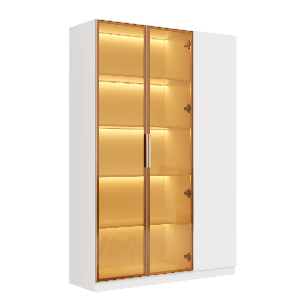 Weiße Glas-Vitrine 165cm mit LED-Beleuchtung, Freistehender Weinschrank mit Gehärtetem Sicherheitsglas, Verstellbare Regale – Detail 10