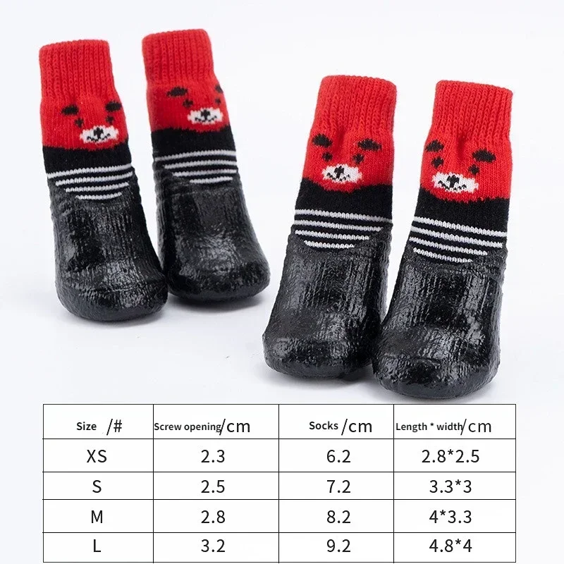 4pcs/Set Soft Cotton Pet Dog Shoes XS/XL Rubber Waterproof Non-slip Knit Warm Breathable Rain Snow Boots Socks for Small Dogs