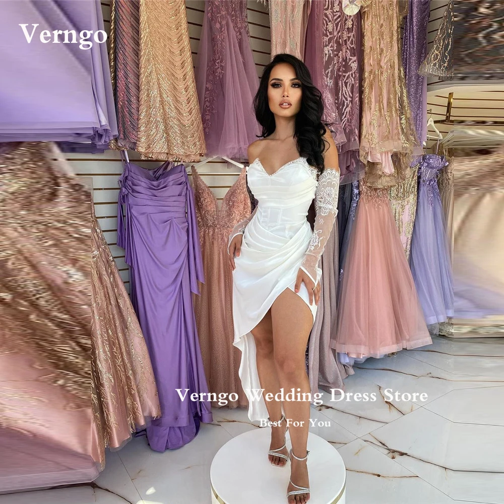 

Verngo Sexy White Dubai Arabic Prom Party Dresses Sweetheart Silk Pleats Short Evening Gowns Formal Night Event Club Dress