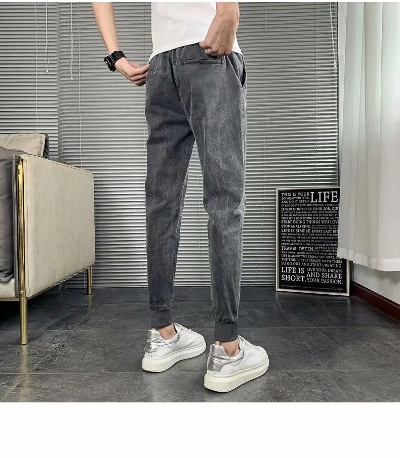 regular jeans Men's Fashion Pants Elastic Band Overweight Large Size Jeans Male Ankle Length Patchwork Streetwear Plus Size Man Cowboy Trouser white jeans for men