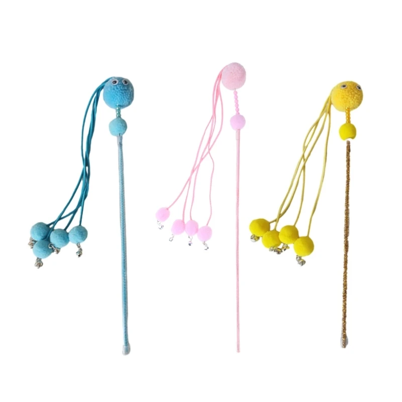 

Cats Interactive Toy Tassels Wand with Small Bells Artificial Colorful Cats Playing Teaser Toy Chasing Toy 45BE