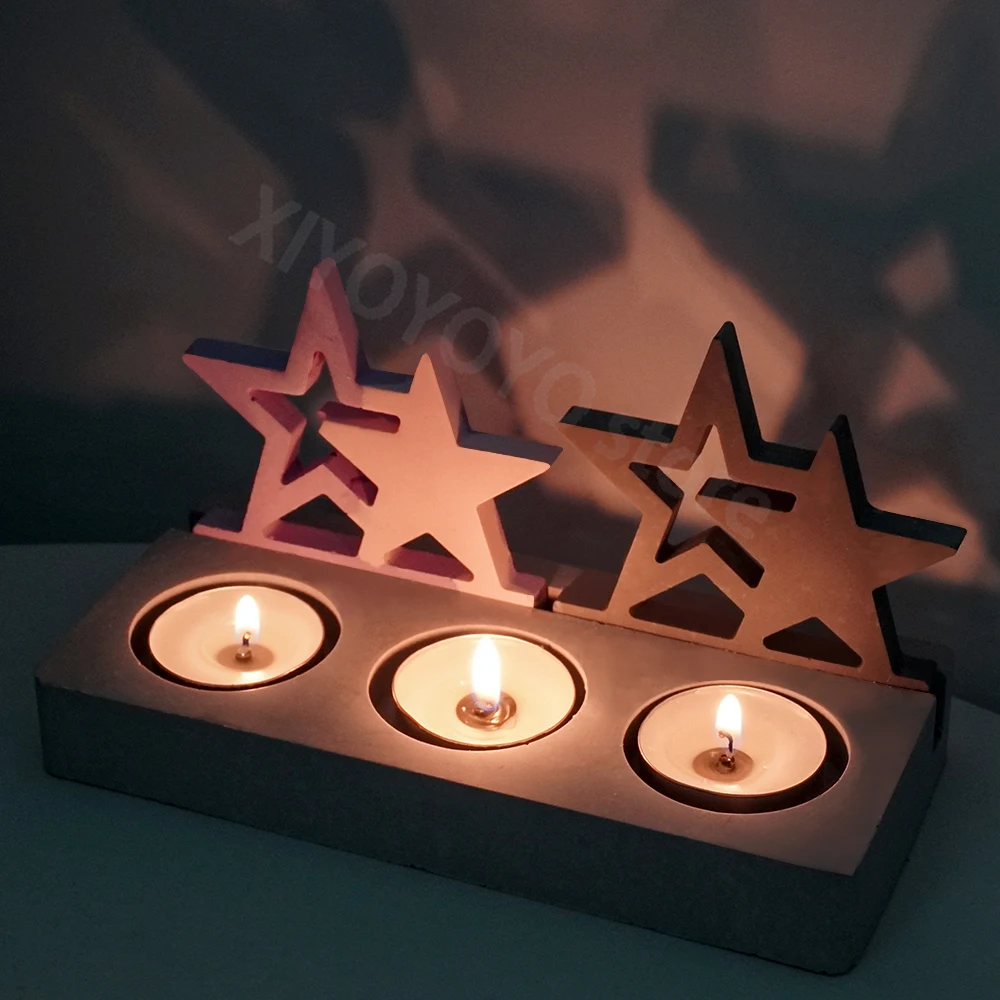 Silicone Mold Double Star Candlestick Silicone Mold DIY Hollow Stars Candle Holder Plaster Cement Mould Epoxy Resin Craft Molds Home Art Decor