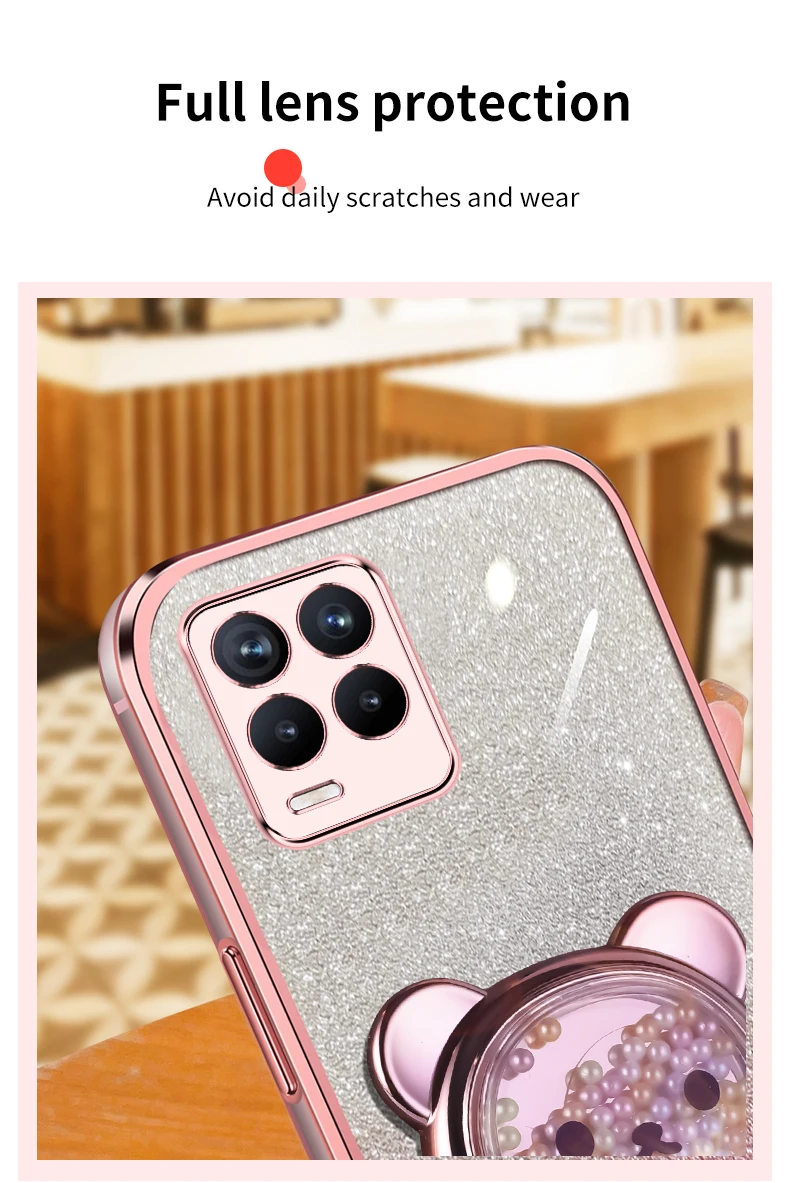 Realme8 9pro Quicksand Bear support à paillettes coque de téléphone pour Oppo Realme 8 11 Pro Plus 4G 5G 9i 7i 5i 6i 5s 5 9 8pro support_voghion.com
