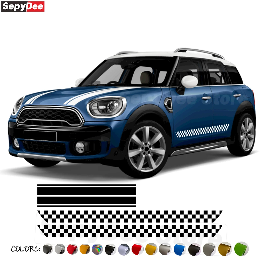 Checkered-Graphic-Car-Side-Skirt-Sticker-Hood-Bonnet-Stripe-Vinly-Decal ...