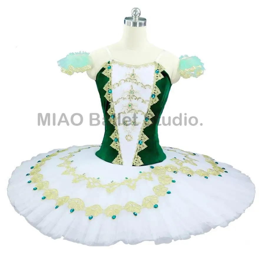 

Esmeralda Green white costume for the Nutcracker Adult Professional Ballet Pancake Tutu Costume Classical tutus performance 007