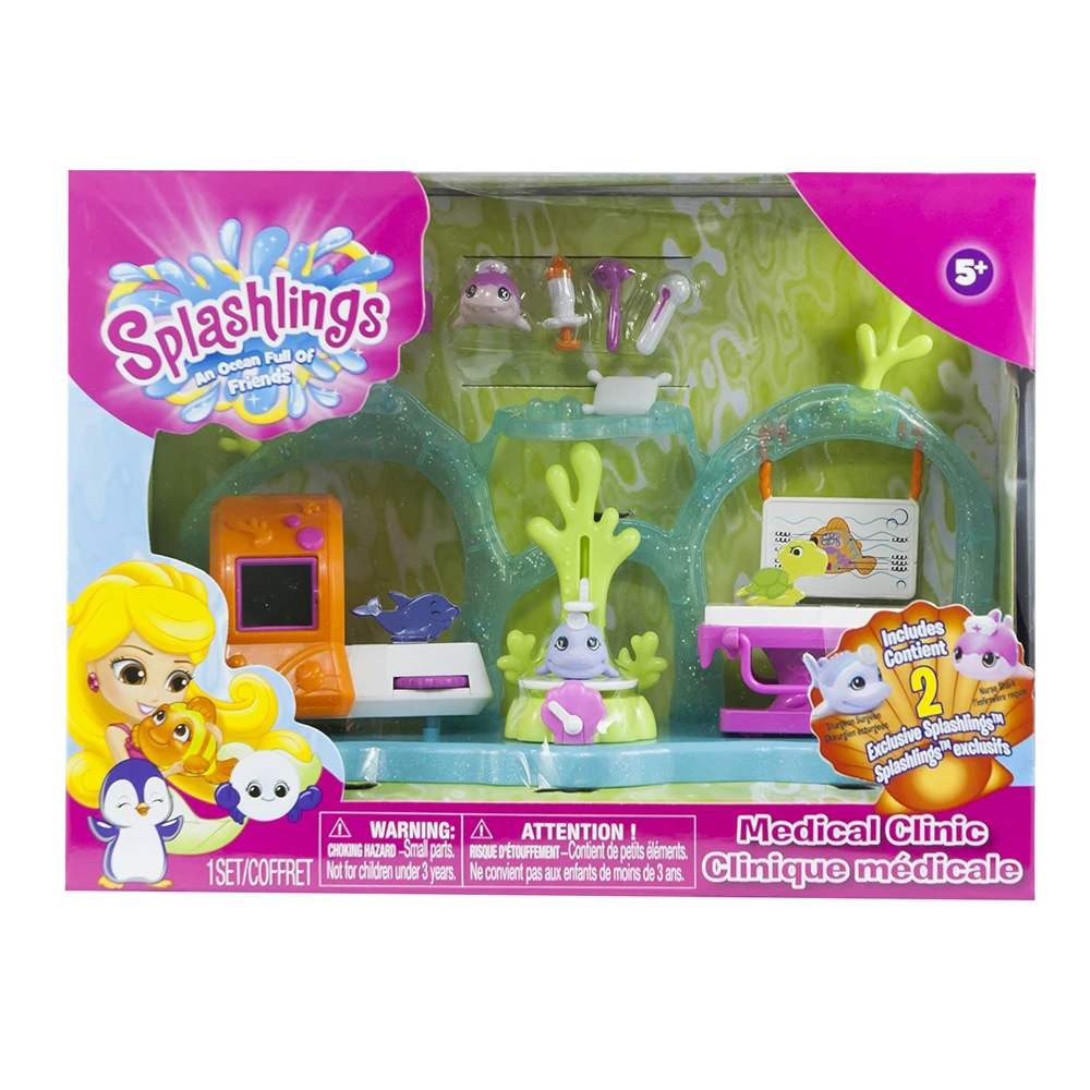 thumbnail image 1 of Splashlings Medical Center Playset 2Pack en Shell Luminos Mermaid Collectible All Fun Underwater Friends Juguete para niños coleccionable, 1 of 5