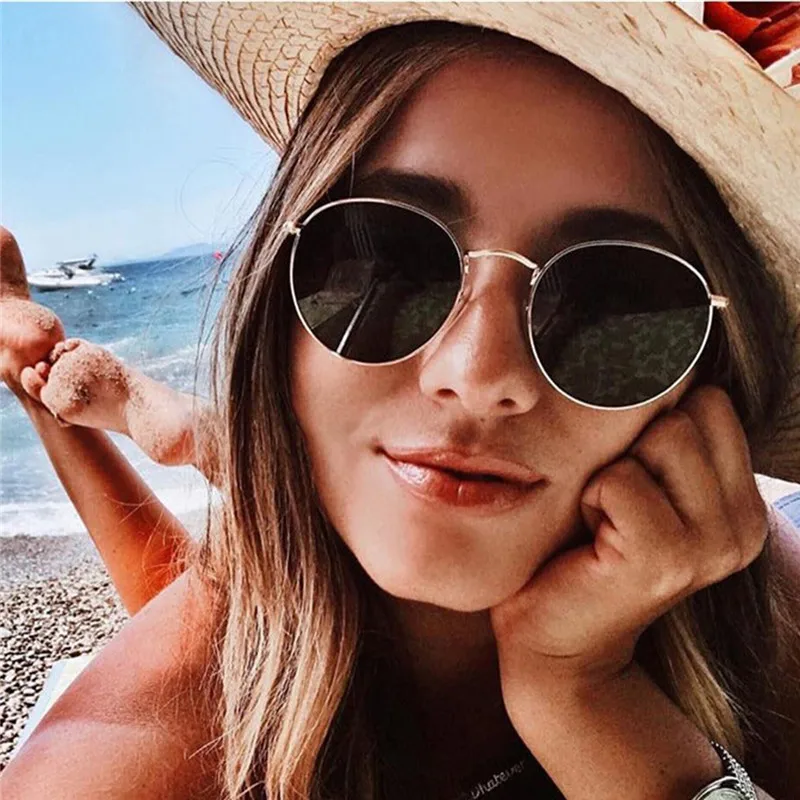 

2023 Metal Small Round Frame Sunglasses Woman Vintage Brand Travel Classic Color Film Sun Glasses gafas de sol para hombre