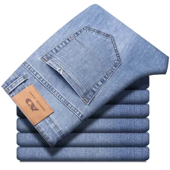 2025 New Men's Light Blue Jeans Classic Style Business Fashion Stretch Fabric Straight Pants Brand Male Clothing 28-40 1