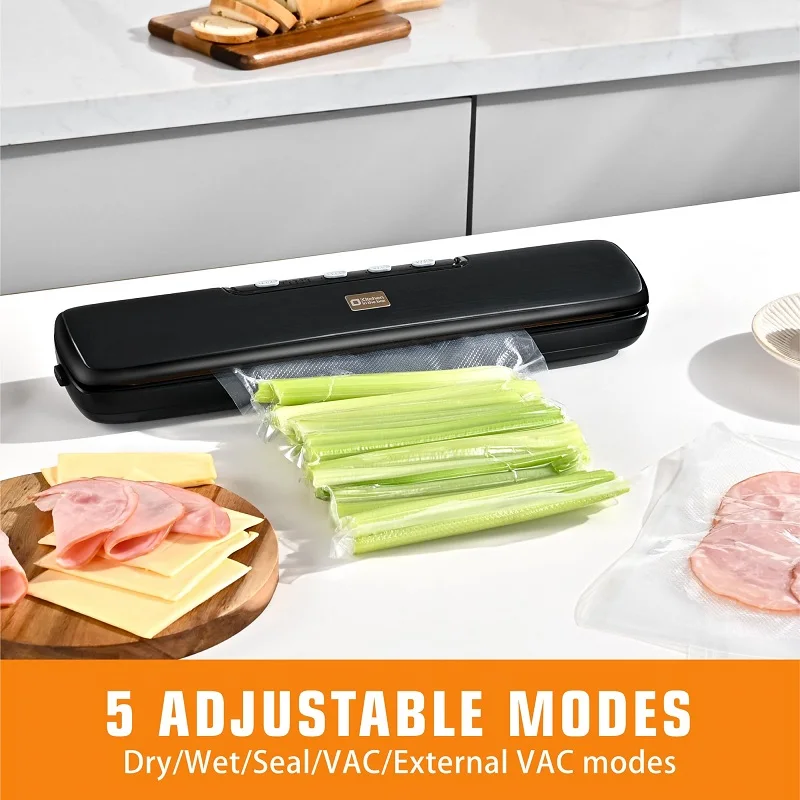 5mm Heating Line Vacuum Sealer Machine for Kitchen Food Storage Dry/Wet/Seal/Vac/External Vac Modes With 15pcs Vacuum Seal Bags 2
