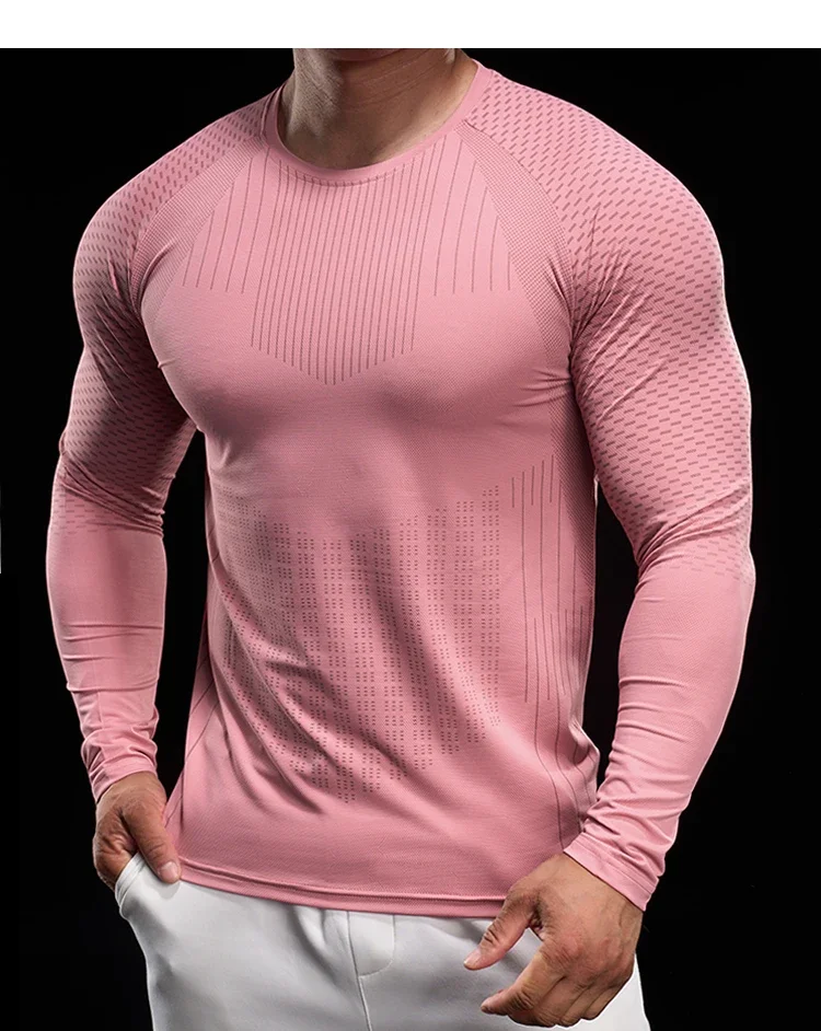 Men Athletic Running Shirt Elastic Training T-shirt Gym Fitness Workout Tight Outdoor Jogging Sweatshirt