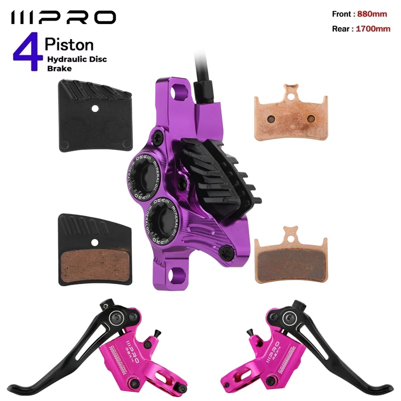 IIIPRO R2X4 4 - Piston MTB Hydraulic Disc Brake: 880mm Front, 1700mm Rear, 180mm Rotor, for AM/DH Bikes