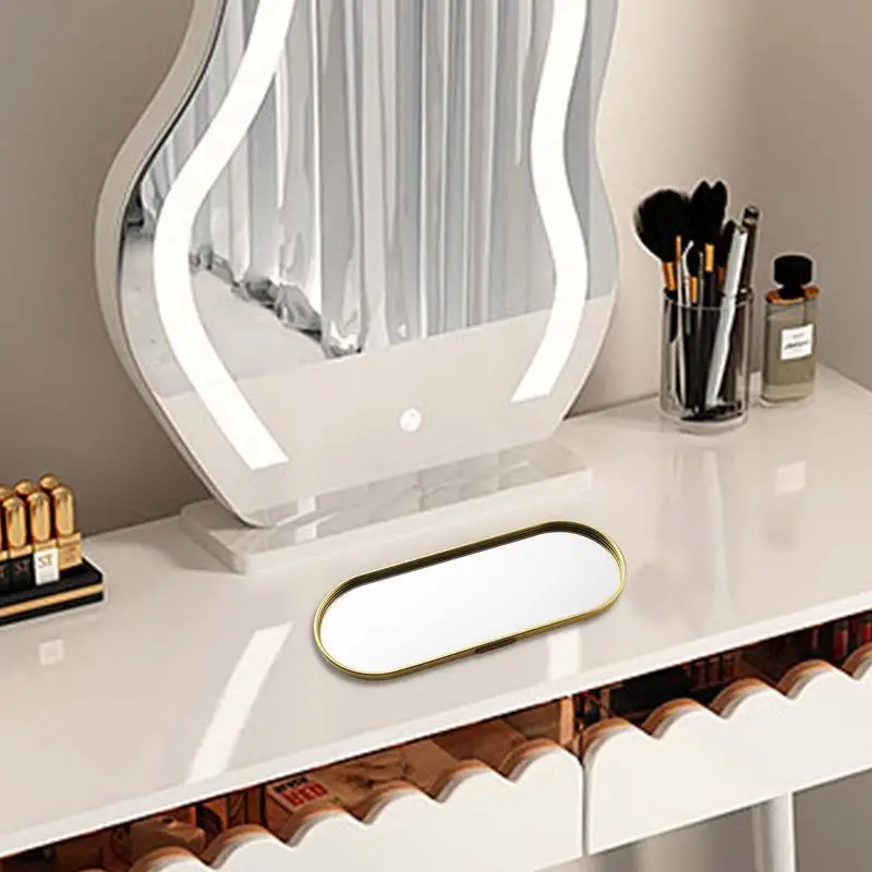 Gold Glass Mirror Decorative Storage Tray For Makeup Dessert Plate Jewelry Necklace Bracelet Table Perfume Wedding Brides 4