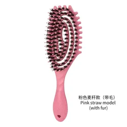 Curls Define Styling Brush - Boar Bristle Hair Comb for Effortless Detangling and Styling (Pink)