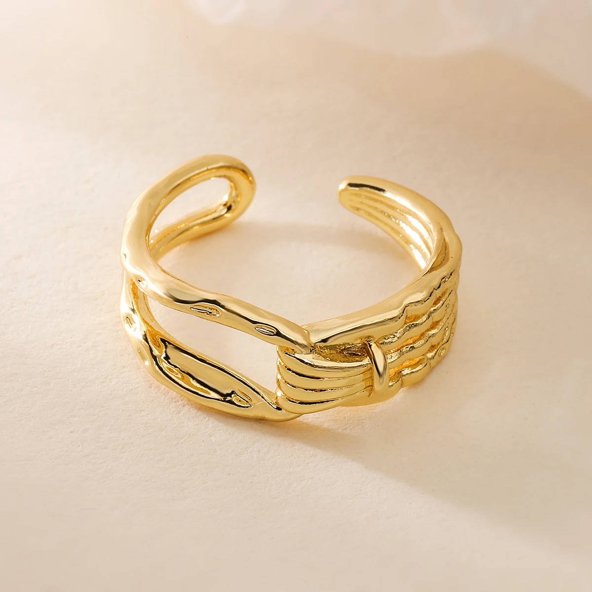 NEWBUY Hot Sale Gold Color High Polish Copper Jewelry Open Design Geometric Finger Rings For Women