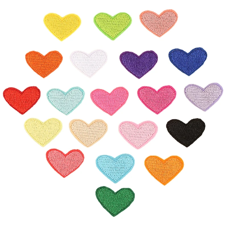 20Pcs Assorted Colors Mini Heart Sew/Iron On Appliques Embroidery Patches Badges Garment Embellishments for Clothing Art
