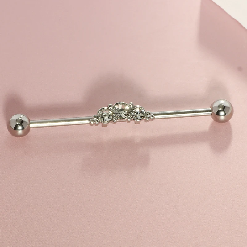 1Pcs 14G 38mm Stainless Steel Industrial Barbell Ring Ear Straight Barbell Stud Cartilage Earring Helix Body Piercing Jewelry