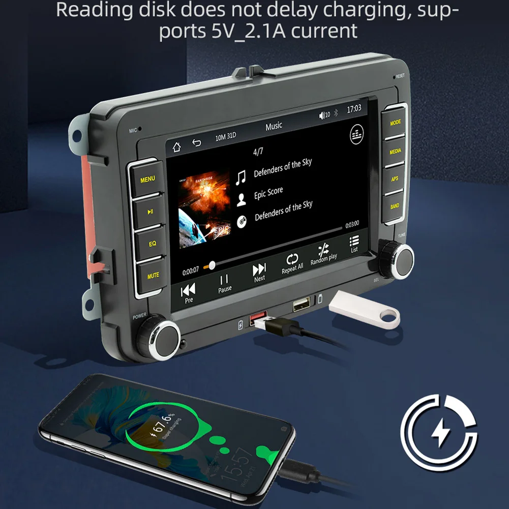 

7\" 2 Din HD Car Media Video RDS Airplay Car Radio Wireless Carplay New For Golf 6 Car MP5 Player Wireless Carplay For Toledo