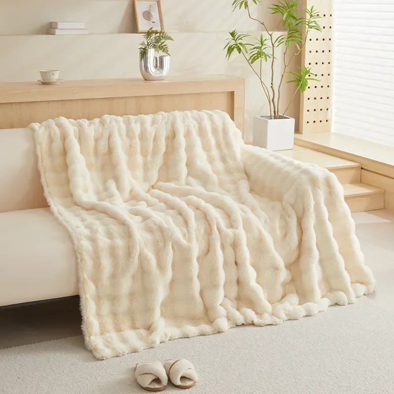 Sofa Cover Towel Imitation Rabbit Plush Universal Non-slip Soft for Living Room Winter