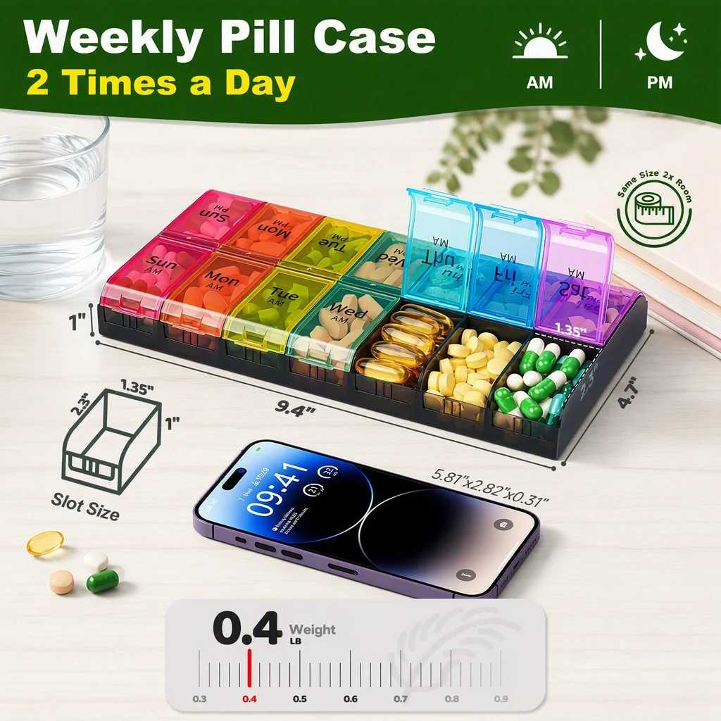 Compact Travel Pill Organizer – Weekly AM & PM Medicine Holder for Vitamins and Supplements