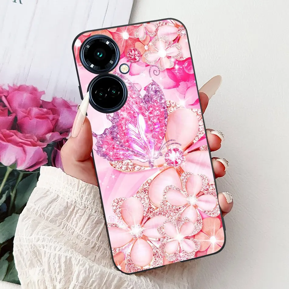 Elegant Butterfly Cat Black Silicone Soft Phone Case