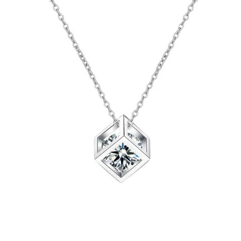 

S925 Mosang Diamond One Carat Sugar Necklace Women's Silver Love Rubik's Cube Pendant Platinum Wedding Jewelry Wholesale