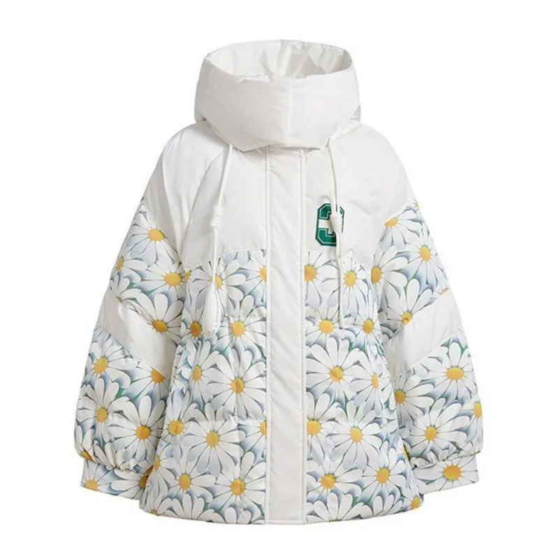 New Women White Duck Down Jacket Winter Coat Female Short Loose Parkas Warm Thick Outwear Fashion Large Size Hooded Overcoat