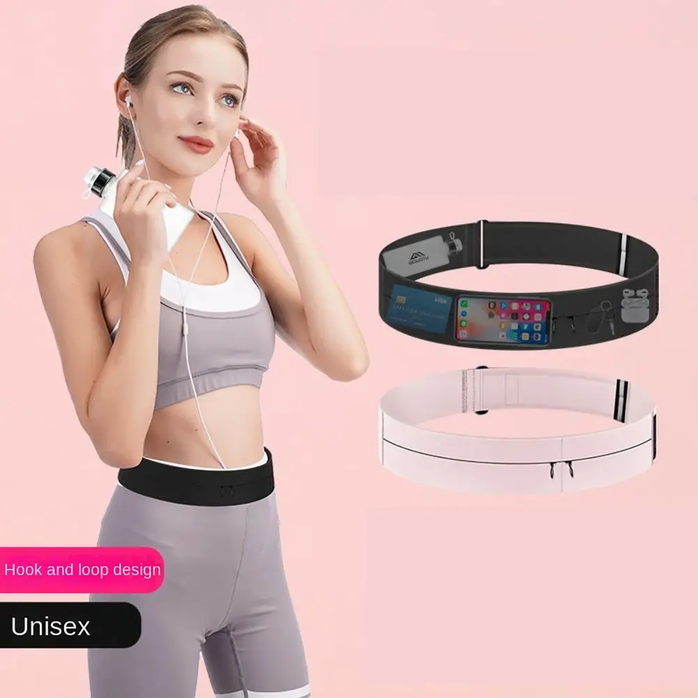 with 3 Pocket and Water Bottle Holder Slim Running Belt Invisible Zipper Polyamide Waist Belt Pack Pink Black