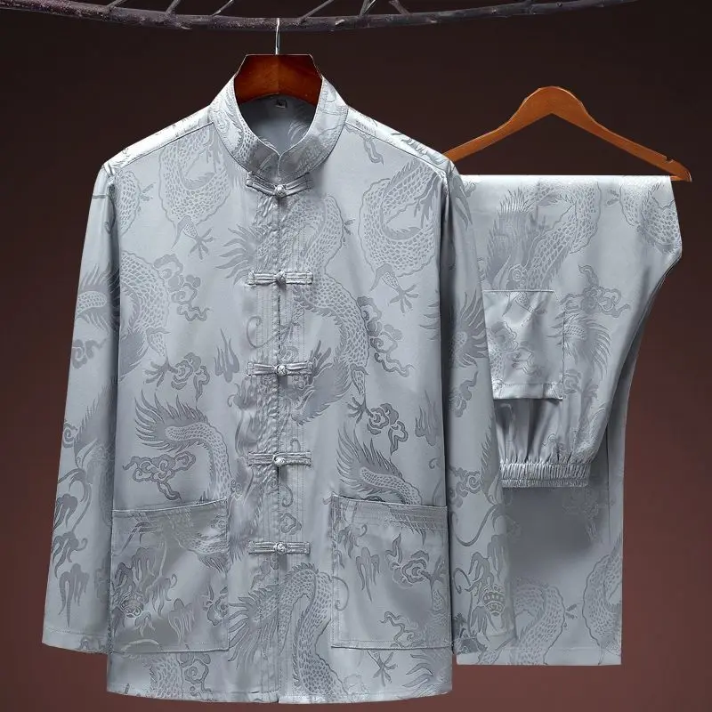 Quality Chinese Style Traditional Tang Clothes Suit Kung Fu Wing Chun Garment Top Pants Embroidery Dragon Shirt Trousers
