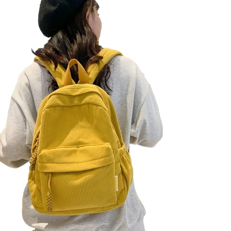 School Backpack Solid Color Shoulder Bag Large Capacity Bookbags for Girl Student Corduroy Rucksack Versatile Book Bags 6