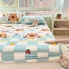 Cute Capybara Pattern Fitted Sheet Queen 100% Cotton Cartoon Bed Cover Plaid Print Mattress Cover Elastic Bedding for Kids Teens 4