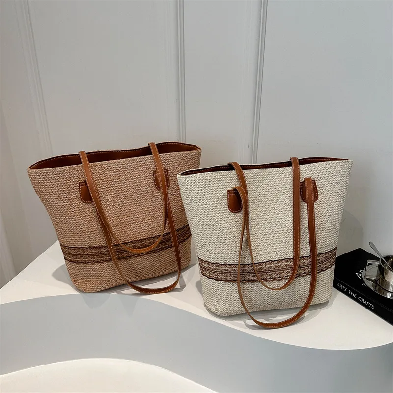 Women's Large Capacity Shoulder Bag Summer Straw Woven Basket Handbag Fashion Female Luxury Designer Beach Bag Shopper Tote Bag