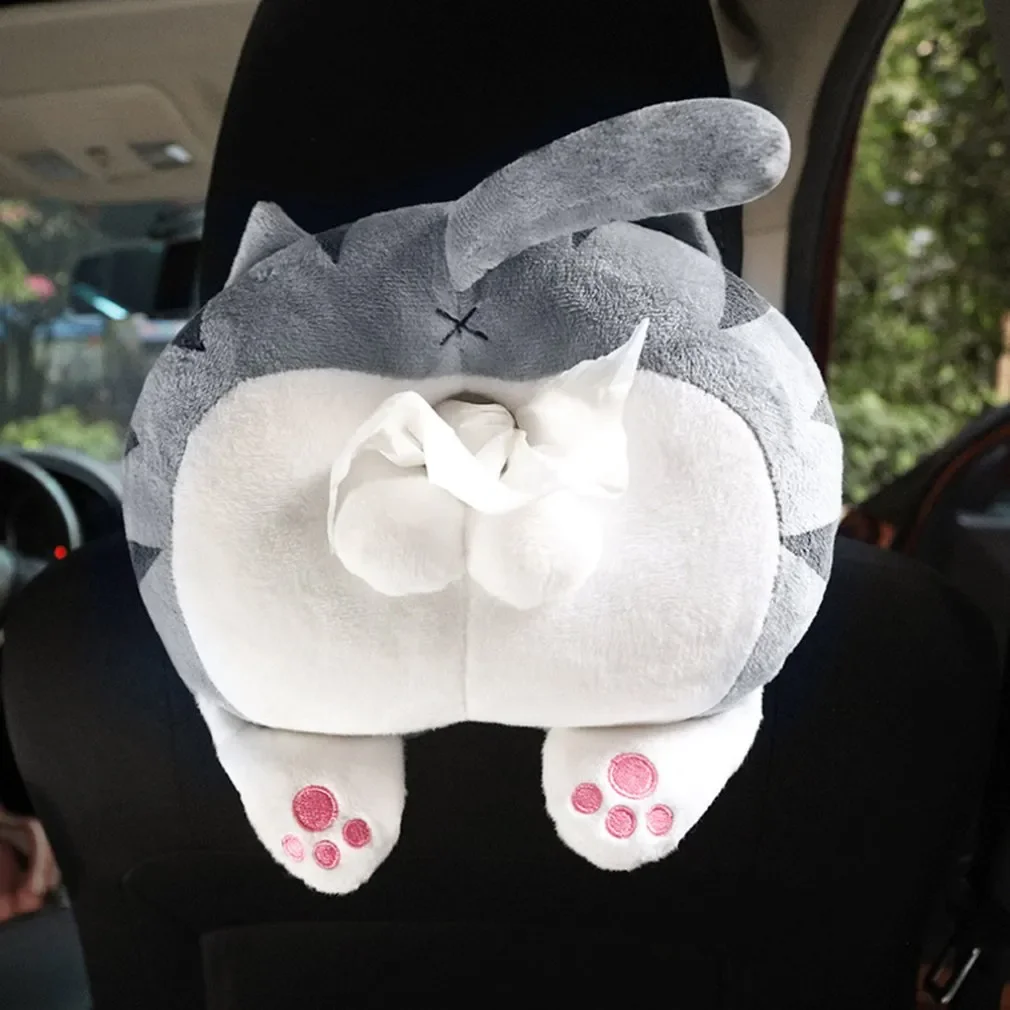 

Cute Cartoon Car Tissue Box Creative Plush Cat Butt Tissue Box Holder for Car Armrest Box Car Seat Tissue Box