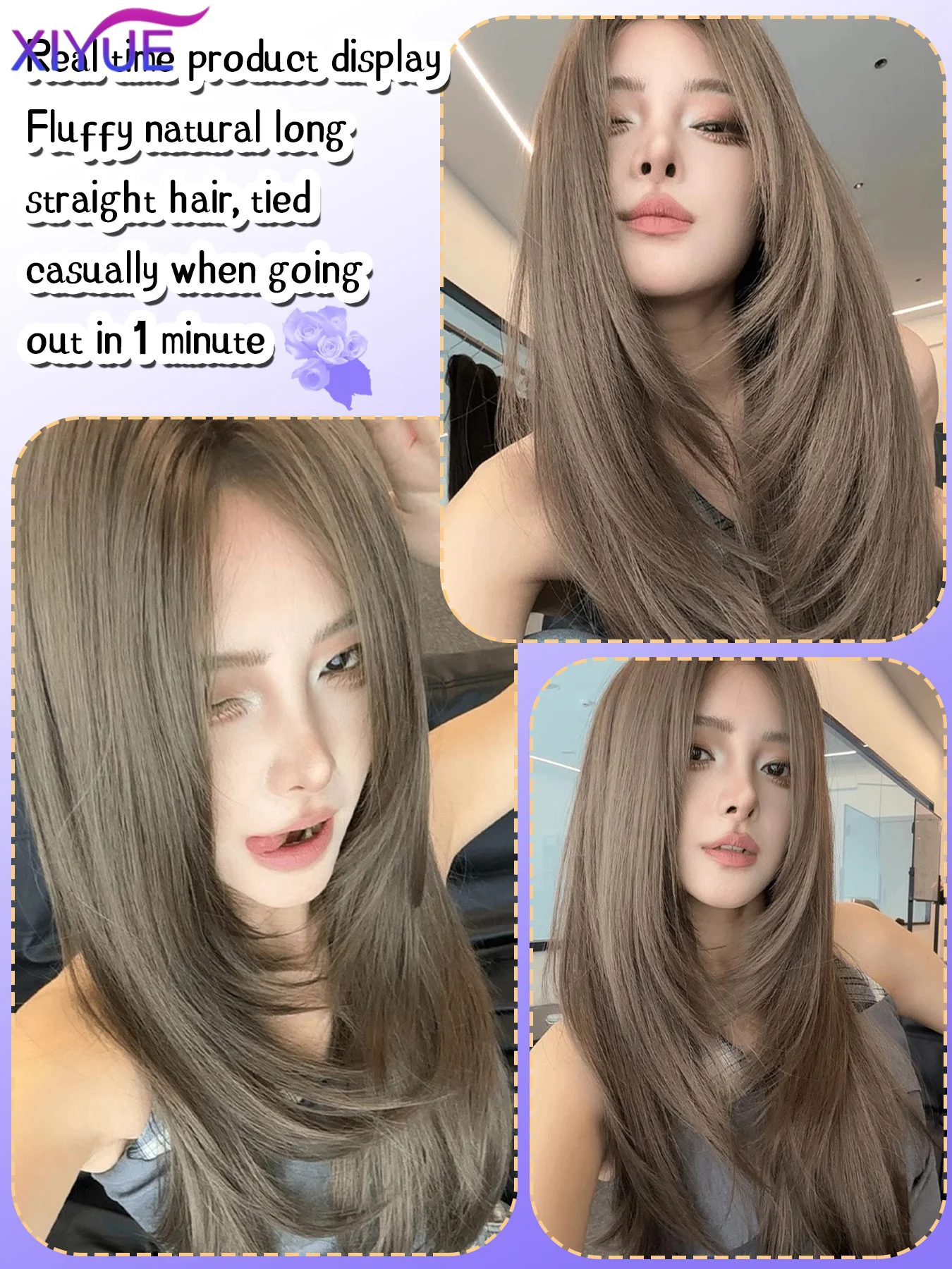 XIYUE 26 Inch Lace Front Wigs Curly Wave Fiber Synthetic Wig Heat-resistant Non-Glare Natural Soft Cosplay Hairpiece For Women