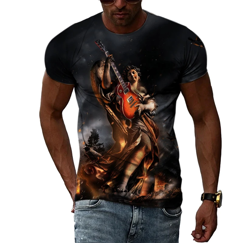 

Летняя модная мужская футболка с 3D-принтом гитары музыки графики, индивидуальная повседневная одежда с круглым вырезом и короткими рукавами.