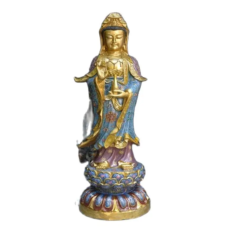 Enorme Cina Bronzo Cloisonne Smalto 24K Vaso D'Oro Kwan-Yin Guanyin Statua Della Dea