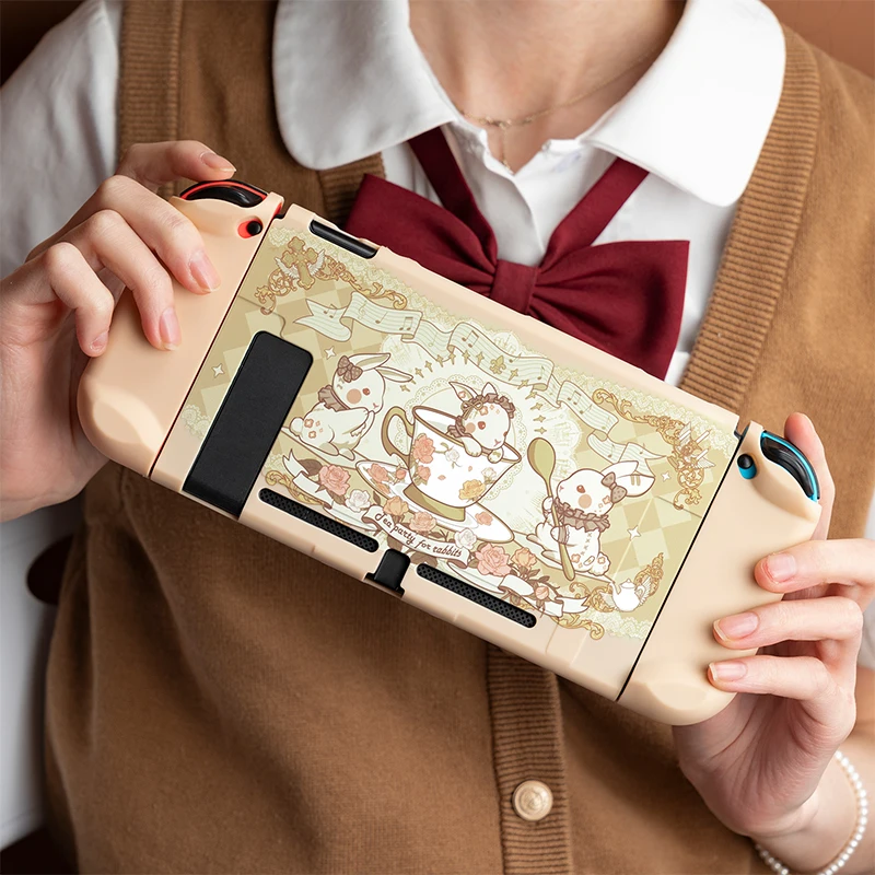 chá de coelho nintendo switch capa protetora capa dockable design rachado disco escudo para nintendo switch acessórios
