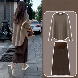 Maternity Wear Fall Winter Sweater Half-body Skirt Suit New Tops Fall Winter Models Casual Two-piece Set Maternity Clothes
