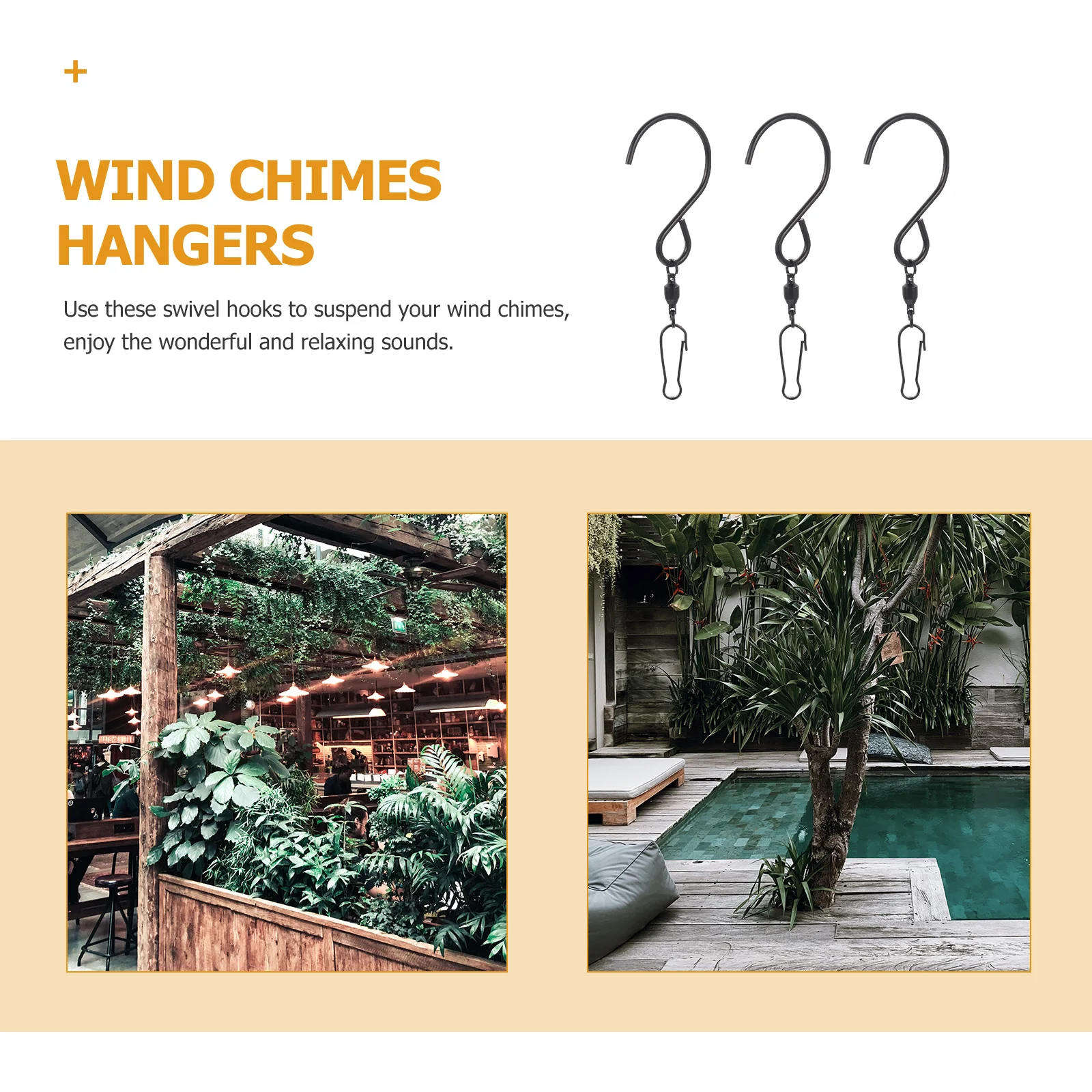 10pcs Black 8cm Stainless Steel Wind Chime Hook Hooks Durable Rotating Wind Chime Display Outdoor Furniture Swivel Hook