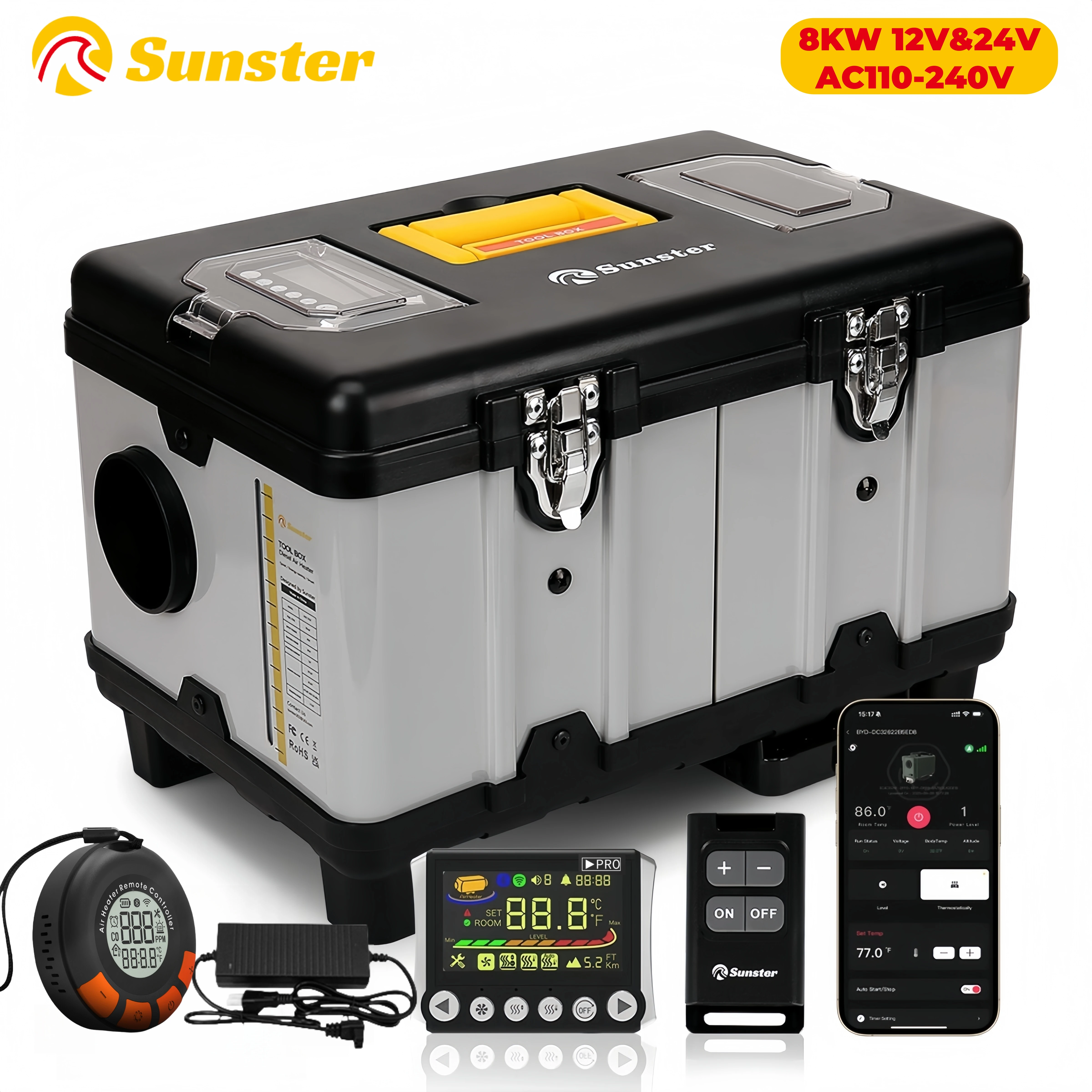 TB10pro 8KW 12/24/220V Diesel Auxiliary Heater with CO Alarm Portable plateau Night Heater for Car RV Camper Tent Home Garage